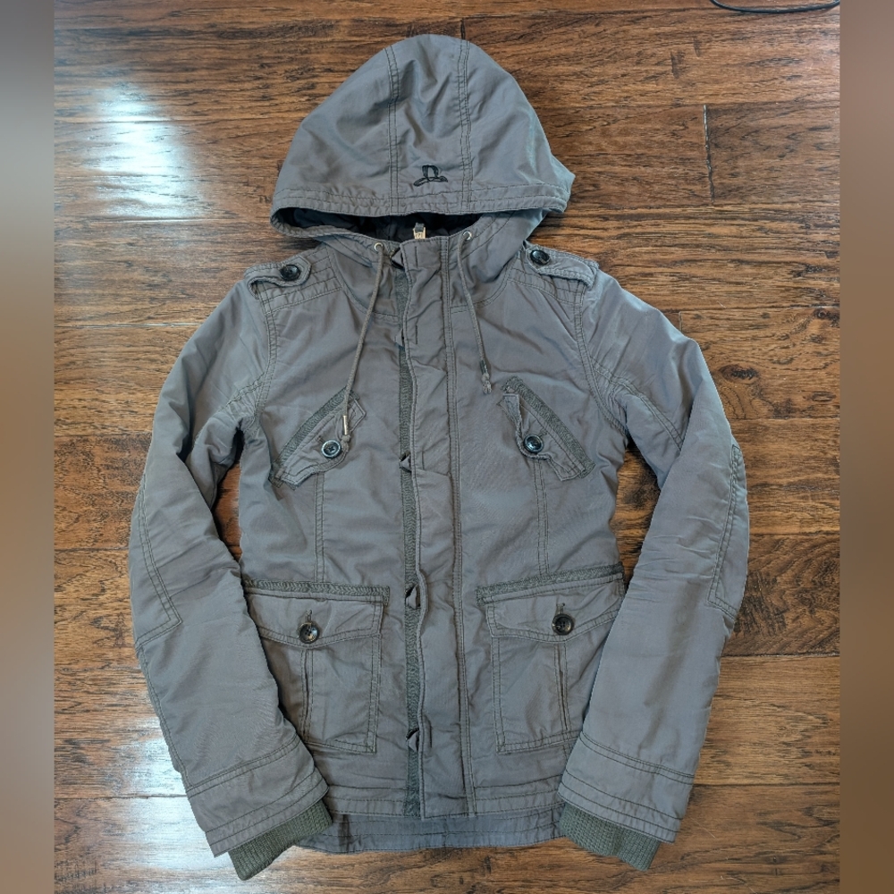 TNA Hooded Utility Jacket in Olive Green